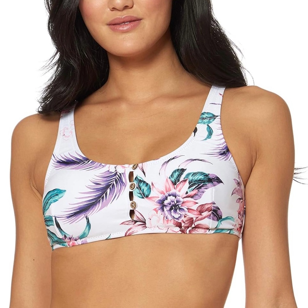 M Jessica Simpson Women’s Swim Swimwear Tropical Pull On Bralette Bikini Top